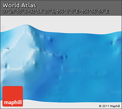 Physical 3D Map of the Area around 33° 14' 5" S, 156° 28' 29" E