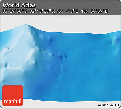 Physical 3D Map of the Area around 33° 14' 5" S, 156° 28' 29" E