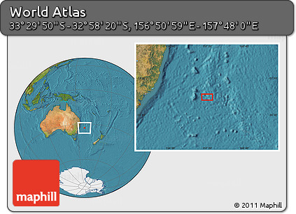 Satellite Location Map of the Area around 33° 14' 5" S, 157° 19' 29" E