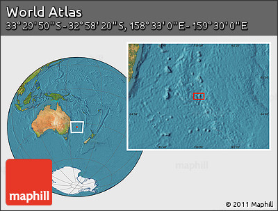 Satellite Location Map of the Area around 33° 14' 5" S, 159° 1' 30" E