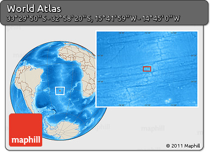 Shaded Relief Location Map of the Area around 33° 14' 5" S, 15° 13' 29" W
