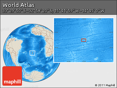 Shaded Relief Location Map of the Area around 33° 14' 5" S, 15° 13' 29" W
