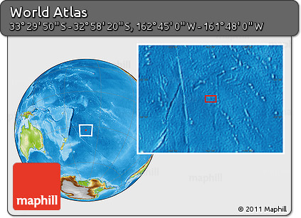 Physical Location Map of the Area around 33° 14' 5" S, 162° 16' 30" W