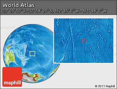 Physical Location Map of the Area around 33° 14' 5" S, 162° 16' 30" W