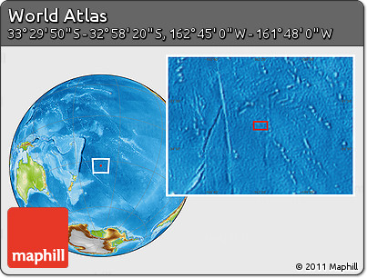 Physical Location Map of the Area around 33° 14' 5" S, 162° 16' 30" W