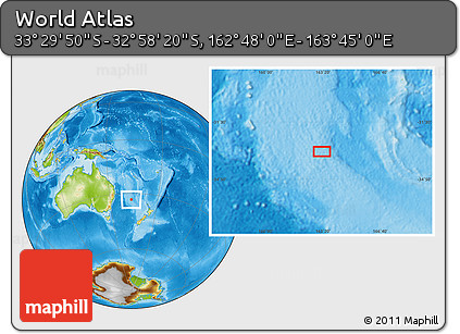 Physical Location Map of the Area around 33° 14' 5" S, 163° 16' 30" E