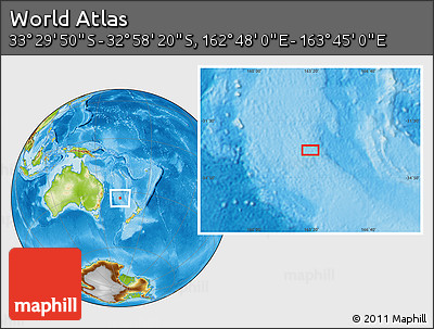 Physical Location Map of the Area around 33° 14' 5" S, 163° 16' 30" E