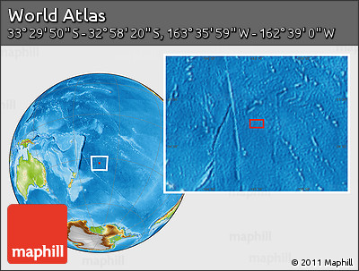 Physical Location Map of the Area around 33° 14' 5" S, 163° 7' 30" W