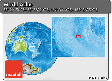 Physical Location Map of the Area around 33° 14' 5" S, 164° 58' 29" E