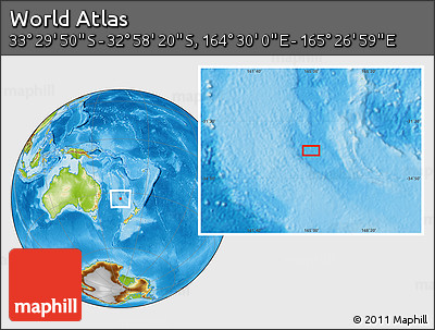 Physical Location Map of the Area around 33° 14' 5" S, 164° 58' 29" E