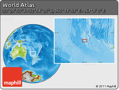Physical Location Map of the Area around 33° 14' 5" S, 166° 40' 30" E