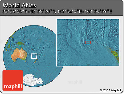 Satellite Location Map of the Area around 33° 14' 5" S, 168° 22' 30" E