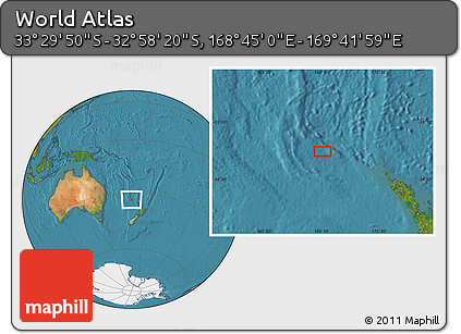 Satellite Location Map of the Area around 33° 14' 5" S, 169° 13' 29" E