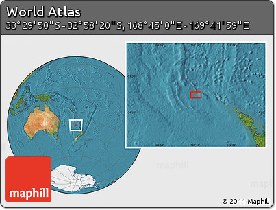Satellite Location Map of the Area around 33° 14' 5" S, 169° 13' 29" E