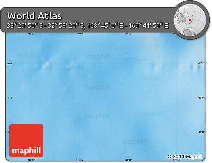 Physical Map of the Area around 33° 14' 5" S, 169° 13' 29" E