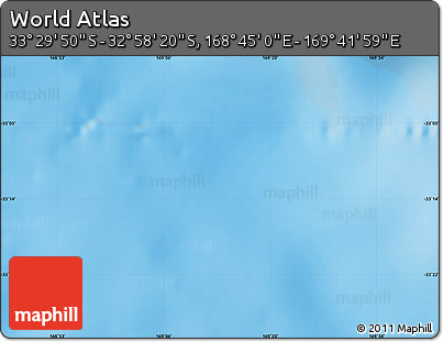Physical Map of the Area around 33° 14' 5" S, 169° 13' 29" E