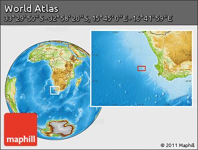 Physical Location Map of the Area around 33° 14' 5" S, 16° 13' 30" E