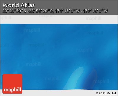 Physical 3D Map of the Area around 33° 14' 5" S, 170° 46' 30" W