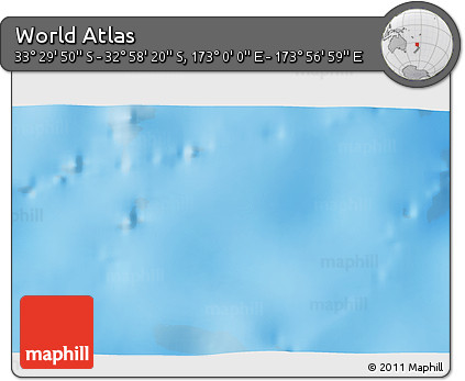 Physical 3D Map of the Area around 33° 14' 5" S, 173° 28' 29" E