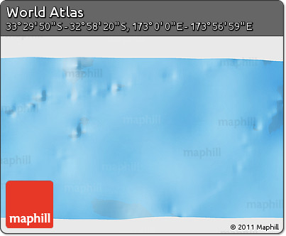 Physical 3D Map of the Area around 33° 14' 5" S, 173° 28' 29" E
