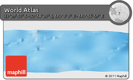 Physical Panoramic Map of the Area around 33° 14' 5" S, 173° 28' 29" E
