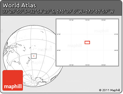 Blank Location Map of the Area around 33° 14' 5" S, 174° 10' 30" W