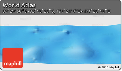 Physical Panoramic Map of the Area around 33° 14' 5" S, 176° 52' 30" E