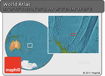 Satellite Location Map of the Area around 33° 14' 5" S, 177° 43' 29" E