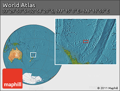 Satellite Location Map of the Area around 33° 14' 5" S, 177° 43' 29" E
