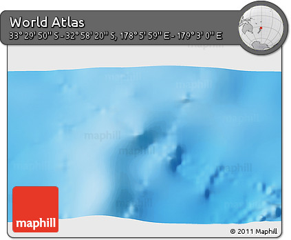 Physical 3D Map of the Area around 33° 14' 5" S, 178° 34' 29" E