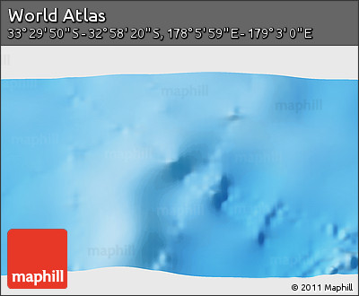 Physical 3D Map of the Area around 33° 14' 5" S, 178° 34' 29" E