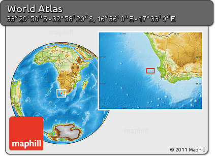 Physical Location Map of the Area around 33° 14' 5" S, 17° 4' 30" E