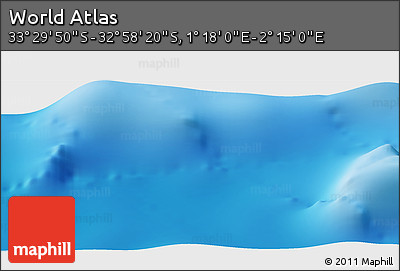 Physical Panoramic Map of the Area around 33° 14' 5" S, 1° 46' 29" E
