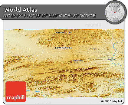 Physical 3D Map of the Area around 33° 14' 5" S, 20° 28' 30" E