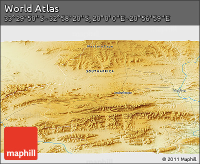 Physical 3D Map of the Area around 33° 14' 5" S, 20° 28' 30" E