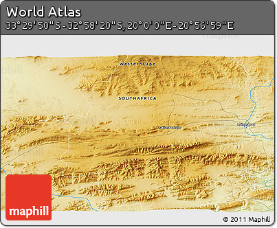 Physical 3D Map of the Area around 33° 14' 5" S, 20° 28' 30" E
