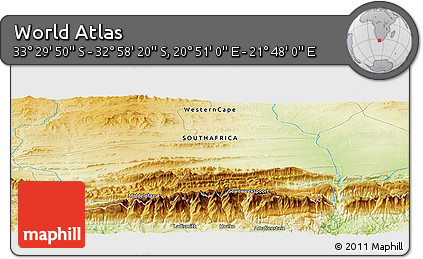 Physical Panoramic Map of the Area around 33° 14' 5" S, 21° 19' 30" E