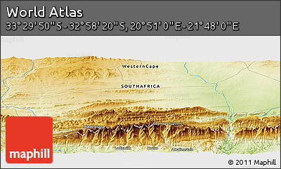 Physical Panoramic Map of the Area around 33° 14' 5" S, 21° 19' 30" E