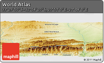Physical Panoramic Map of the Area around 33° 14' 5" S, 21° 19' 30" E