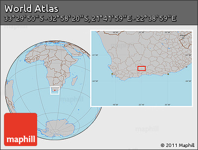 Gray Location Map of the Area around 33° 14' 5" S, 22° 10' 29" E