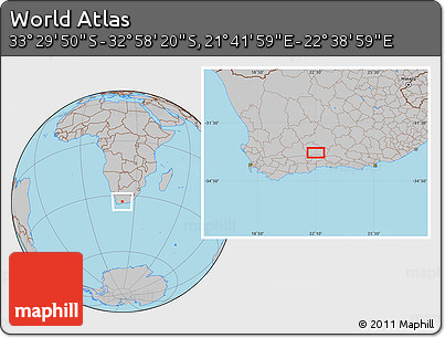 Gray Location Map of the Area around 33° 14' 5" S, 22° 10' 29" E