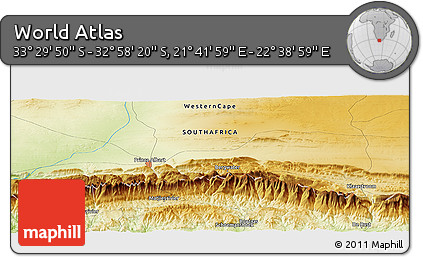 Physical Panoramic Map of the Area around 33° 14' 5" S, 22° 10' 29" E
