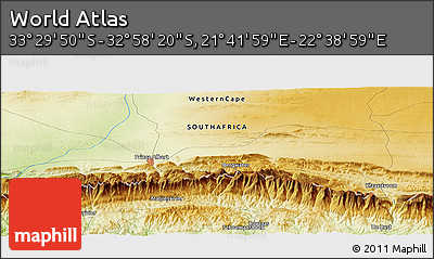 Physical Panoramic Map of the Area around 33° 14' 5" S, 22° 10' 29" E