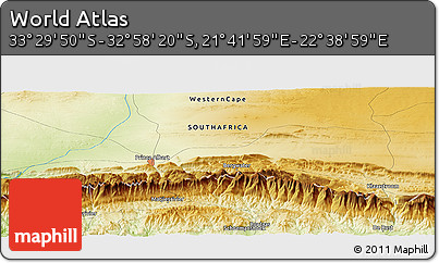 Physical Panoramic Map of the Area around 33° 14' 5" S, 22° 10' 29" E