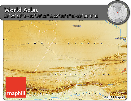 Physical Map of the Area around 33° 14' 5" S, 23° 1' 29" E