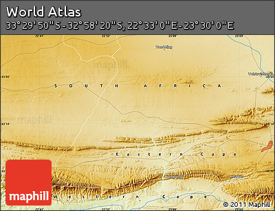 Physical Map of the Area around 33° 14' 5" S, 23° 1' 29" E