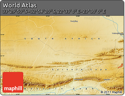Physical Map of the Area around 33° 14' 5" S, 23° 1' 29" E