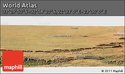 Satellite Panoramic Map of the Area around 33° 14' 5" S, 23° 1' 29" E