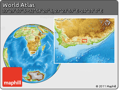 Physical Location Map of the Area around 33° 14' 5" S, 23° 52' 30" E