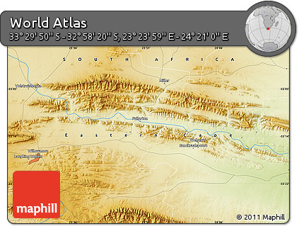 Physical Map of the Area around 33° 14' 5" S, 23° 52' 30" E